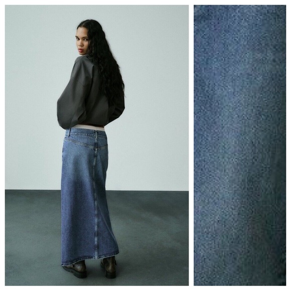 NWT. Zara Blue Low-Rise TRF Denim Maxi Skirt with Boxer Detail. Size S. - Picture 5 of 13